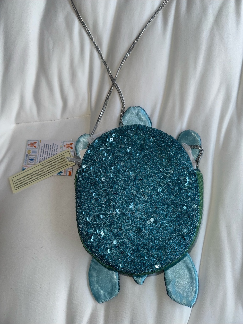 Blue Sea Turtle Beaded Shoulder Bag/Crossbody Bag Handmade in India New with Tag - Picture 7 of 15
